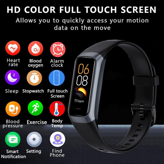 1.10” AMOLED Fitness Tracker – Heart Rate & SpO₂ Monitor (Black)