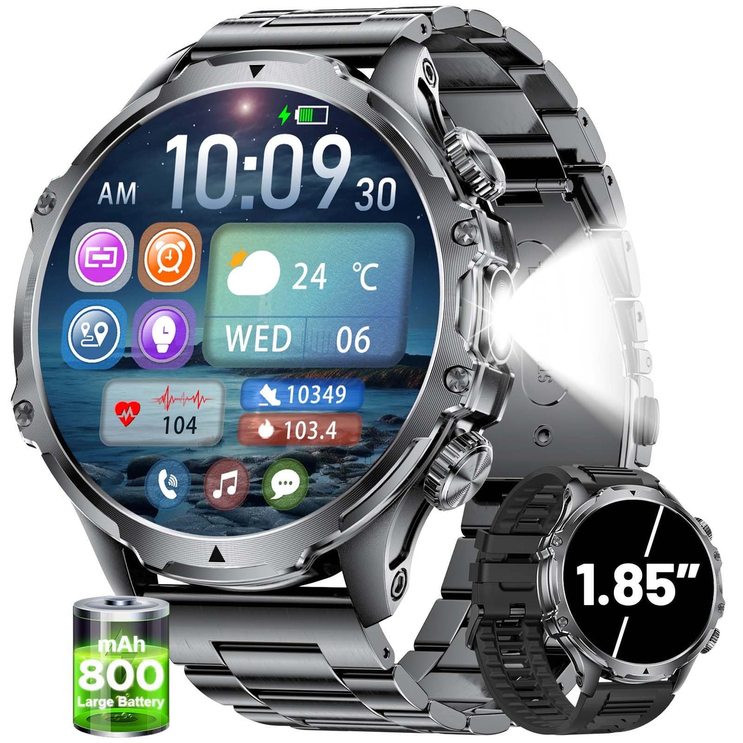 SUNKTA 1.85” Smartwatch – Long Battery Fitness Tracke