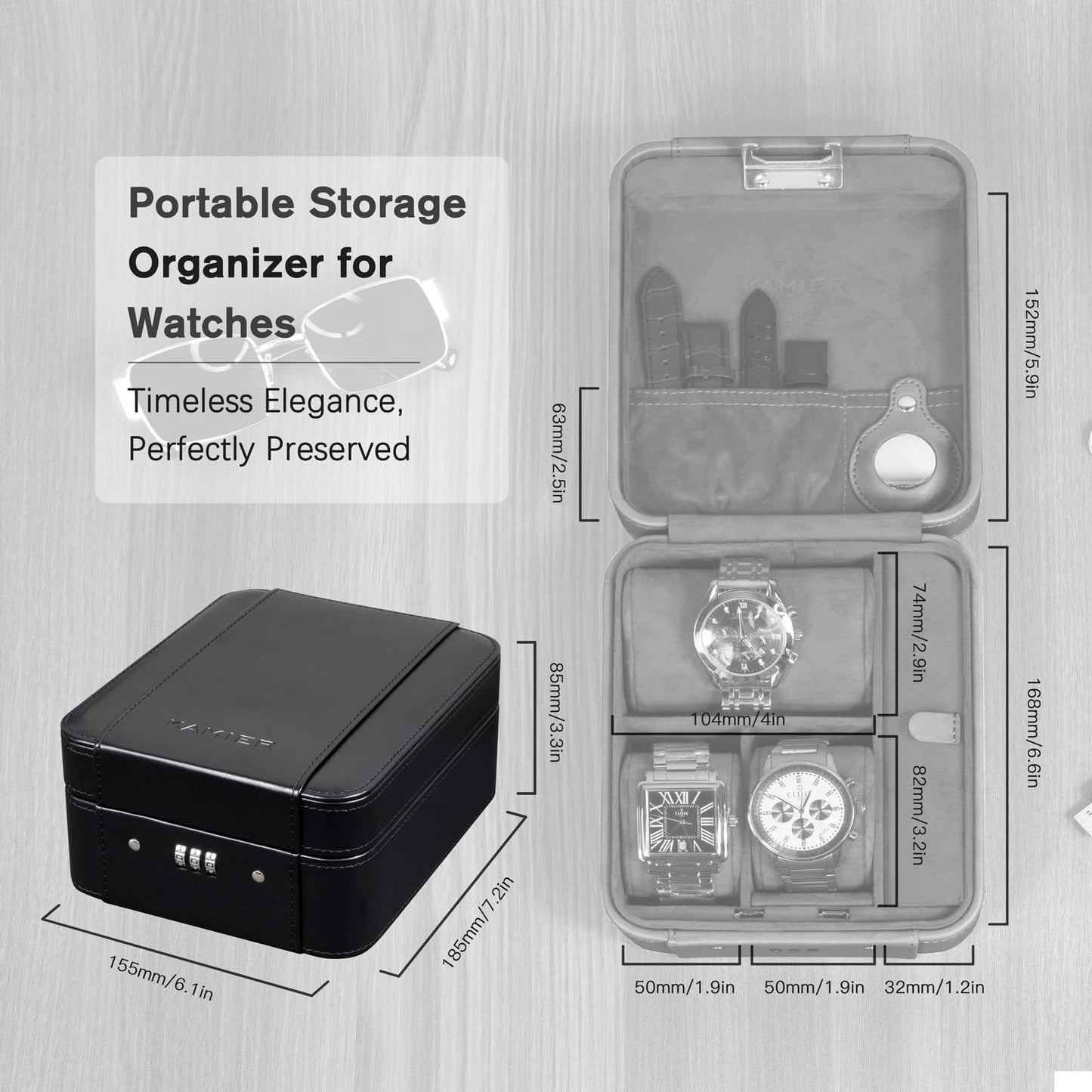 KAMIER Watch Case – 4-Slot Organizer with Lock