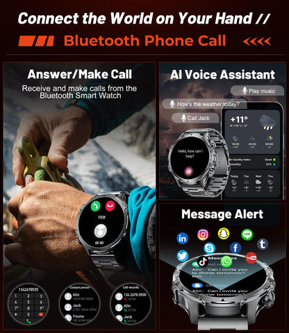 SUNKTA 1.85” Smartwatch – Long Battery Fitness Tracke