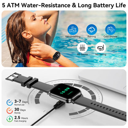 Jacoosa Smart Watches for Men, 1.83" HD Touchsreen, Bluetooth Calling, 5 ATM Water-Resistance, 130+ Sports Modes, Health, Fitness & Sleep Tracker, Timer, Pedometer, Fitness Watch for Android/iOS