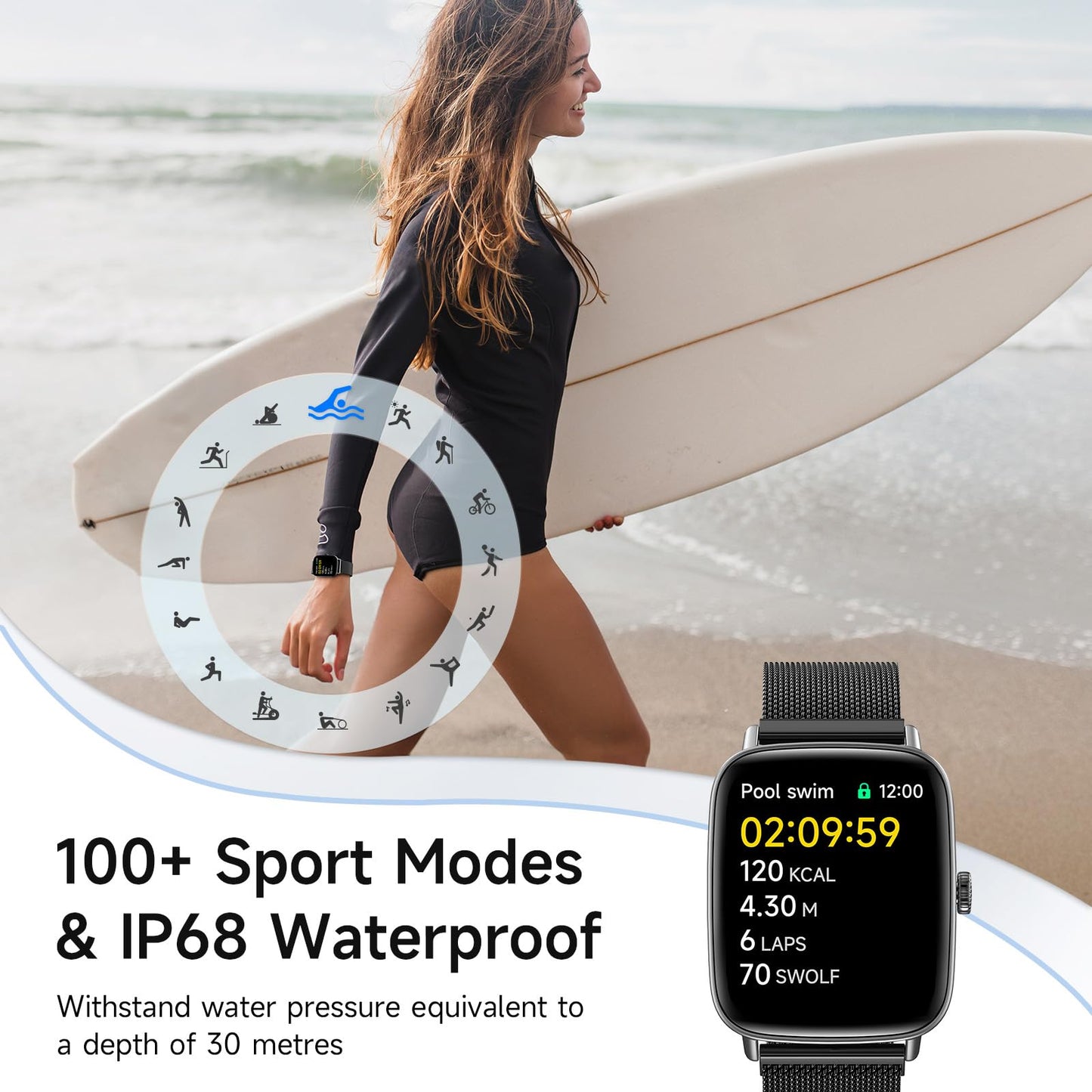 1.85” HD Smartwatch – Fitness Tracker & Bluetooth Calling