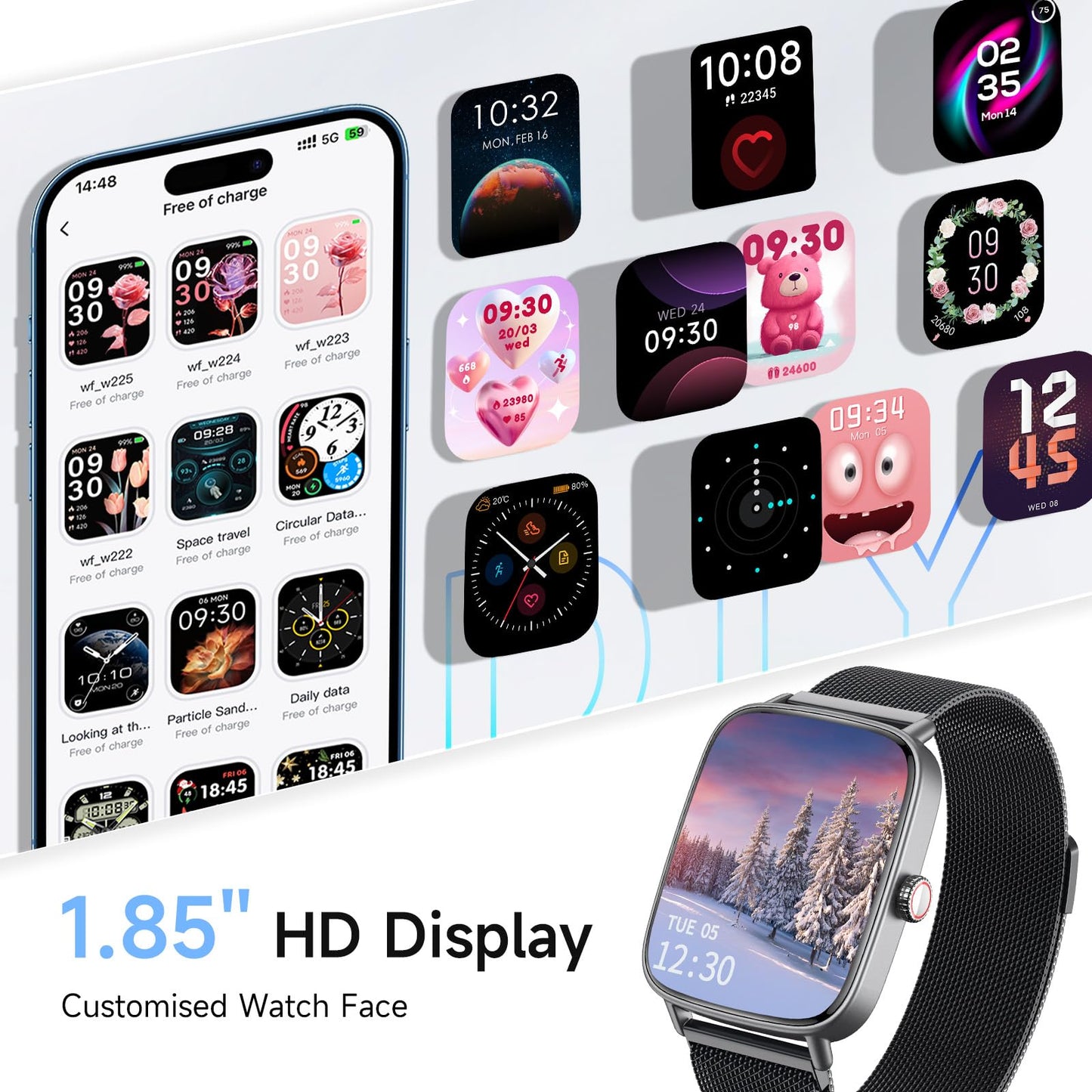 1.85” HD Smartwatch – Fitness Tracker & Bluetooth Calling