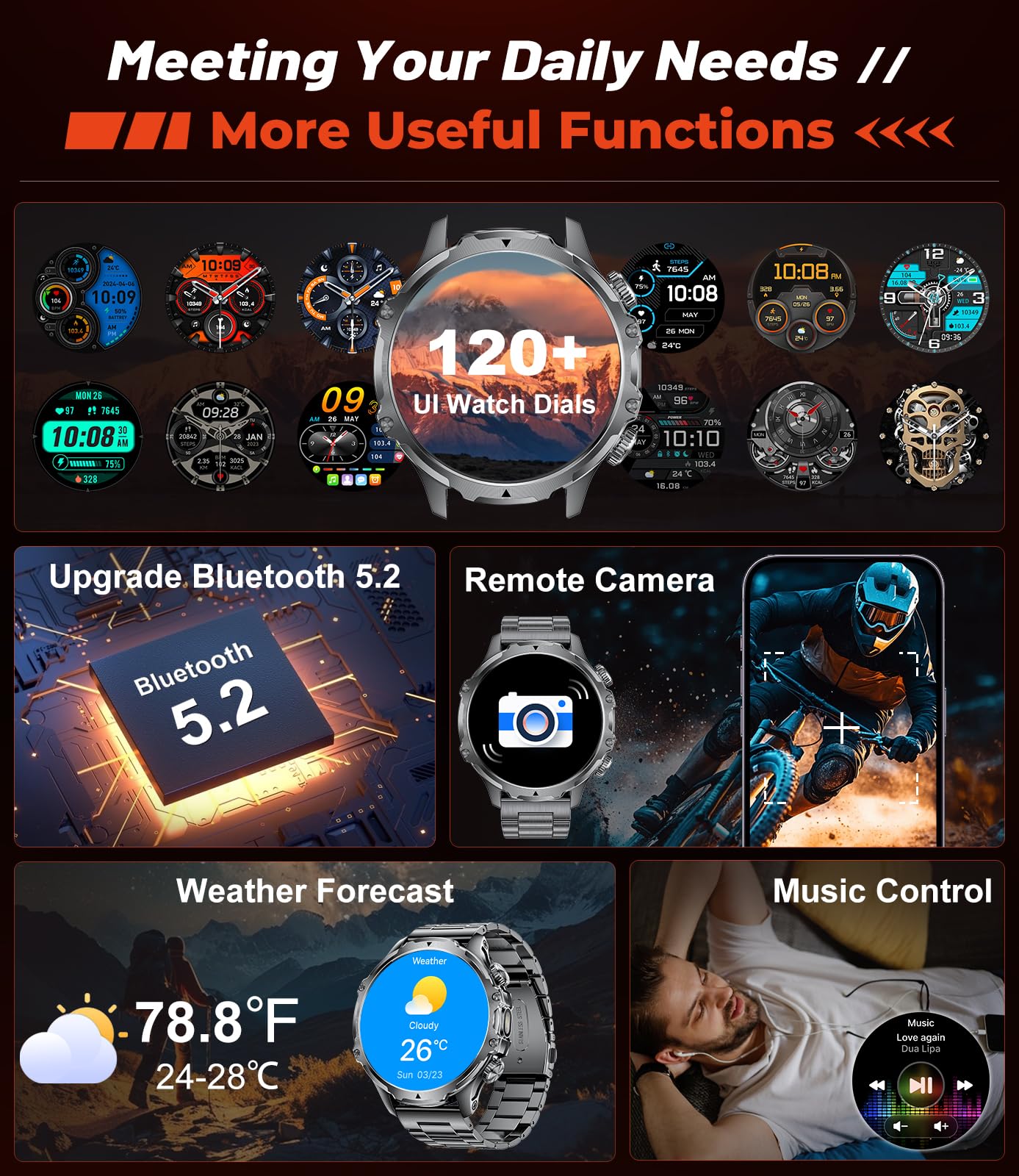 SUNKTA 1.85” Smartwatch – Long Battery Fitness Tracke